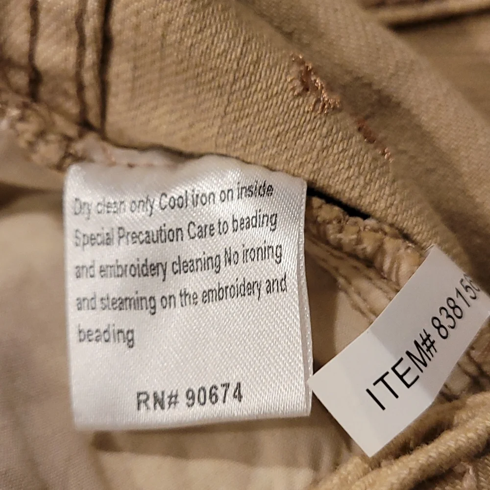 Boston Proper Jeans,  size 2, beige with pink embroidery scattered flowers - Picture 7 of 10